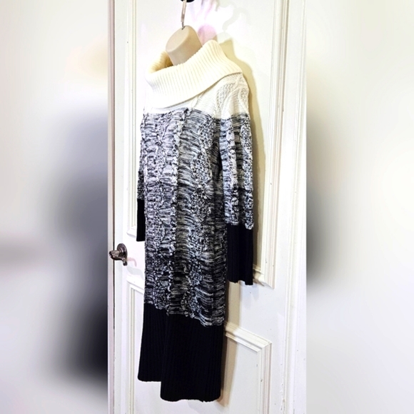 Studio One New York Black & White Cowl Neck Cable Knit Sweater Dress, Medium - Picture 4 of 16
